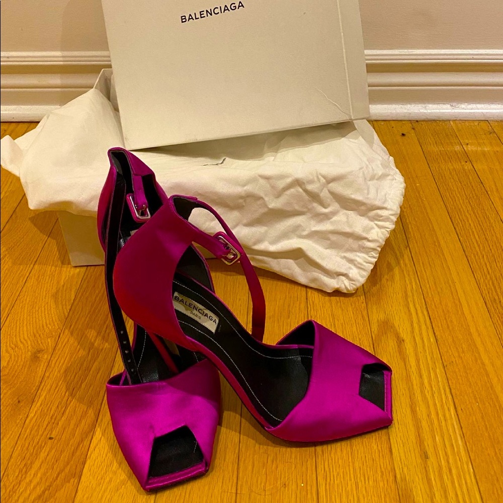 Balenciaga Hot Fuchsia Satin Evening Open Toe